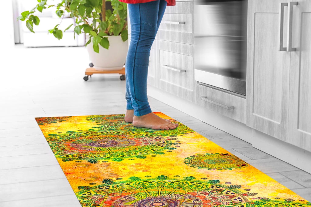 Tappeto passatoia fantasia made in Italy antiscivolo lavabile aderente Mandala Giallo - 50x300 cm