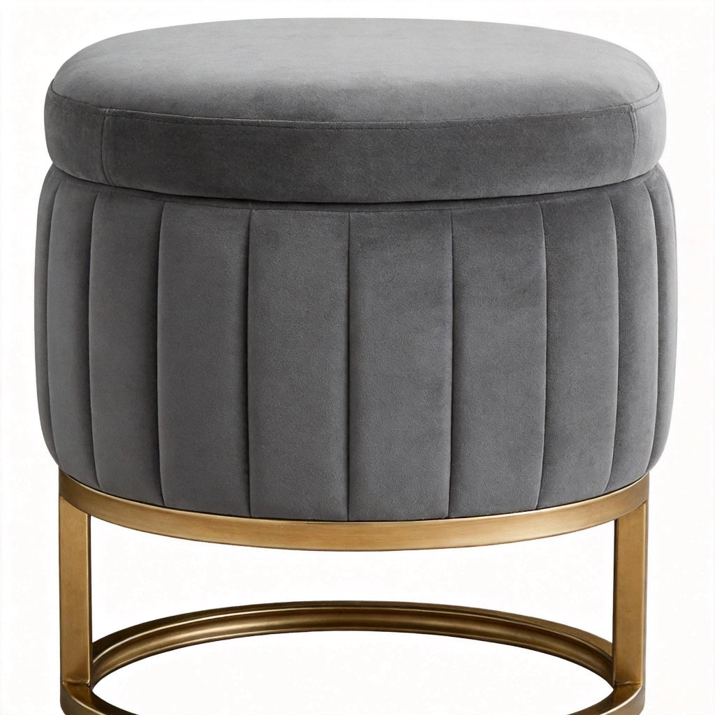 Panca contenitore in velluto grigio chiaro da 130 cm con piedini metallici dorati