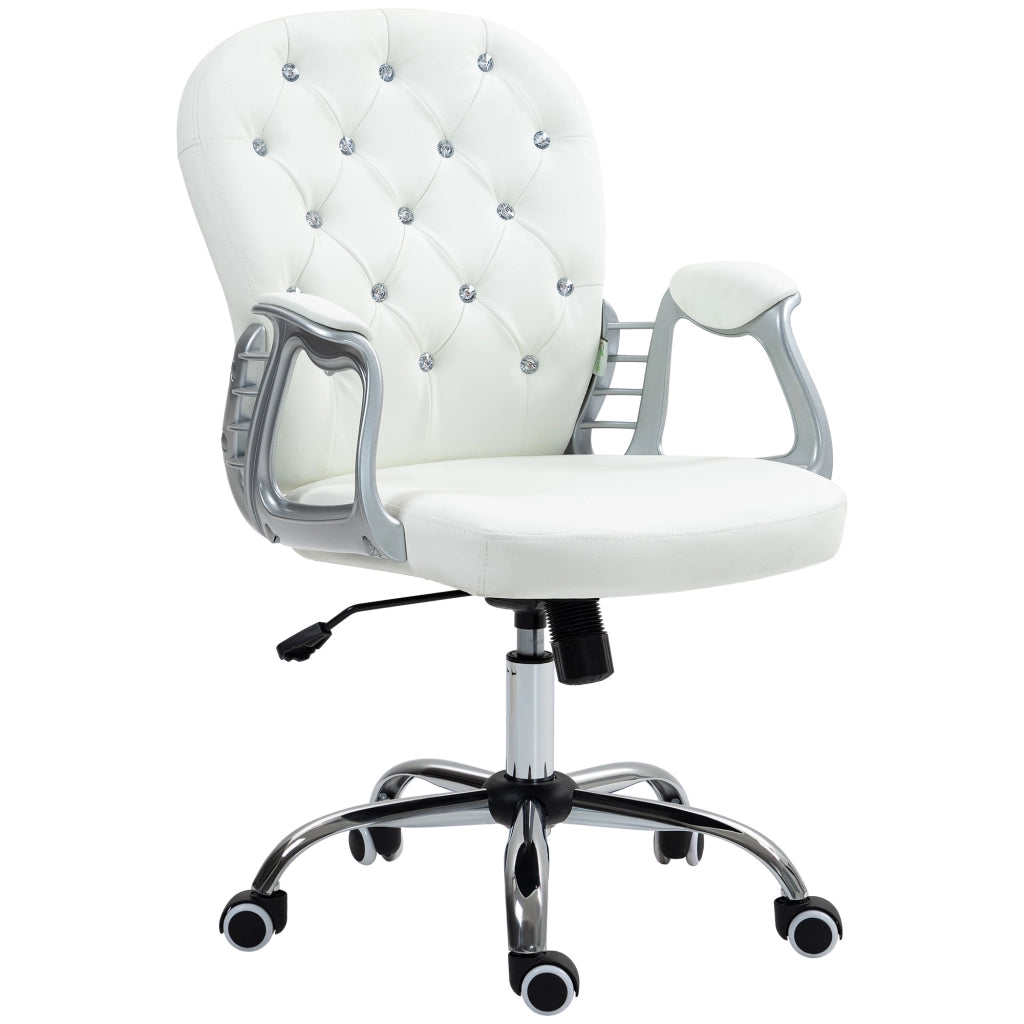 Sedia da ufficio ergonomica per scrivania in similpelle bianca con braccioli e schienale imbottito, design moderno per studio e casa