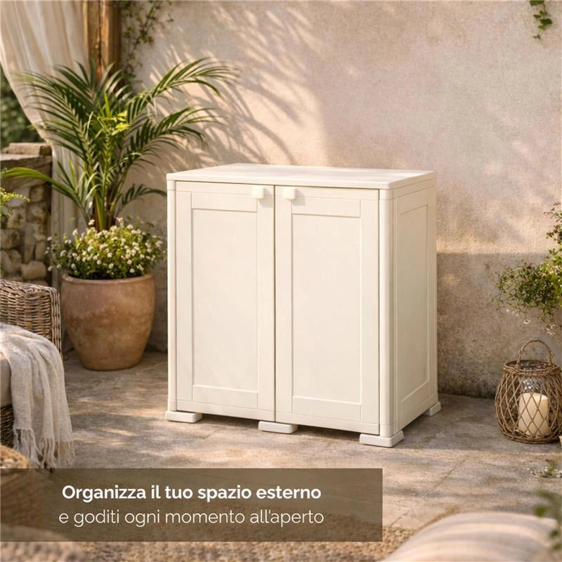 ARMADIO BASSO 79X43X85.5 CM 2 ANTE PANNA – MOBILE COMPATTO SALVASPAZIO PER LAVANDERIA E INGRESSO