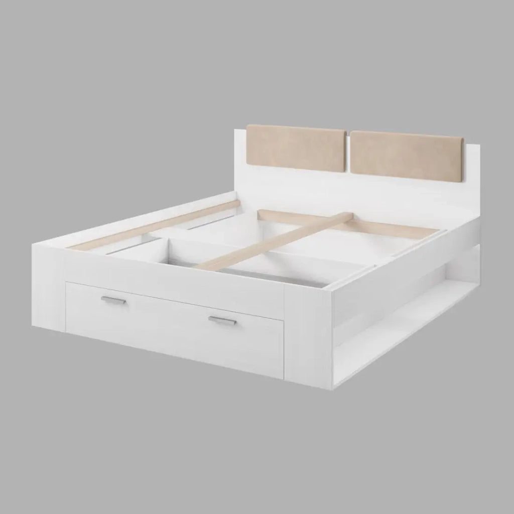 Letto adulto 180x200 con cassetti integrati - Collezione FLOYD, Colore bianco effetto legno