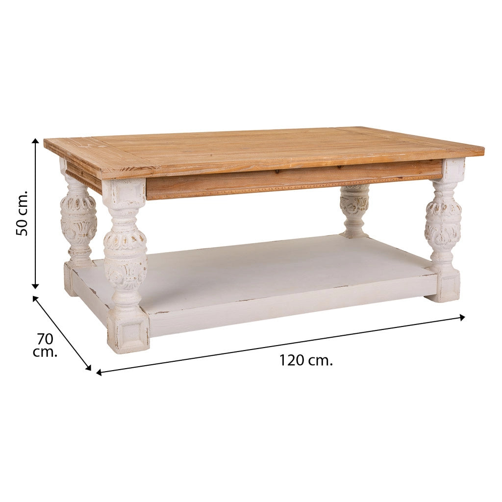 Tavolino in legno intagliato marrone 120x70x50h