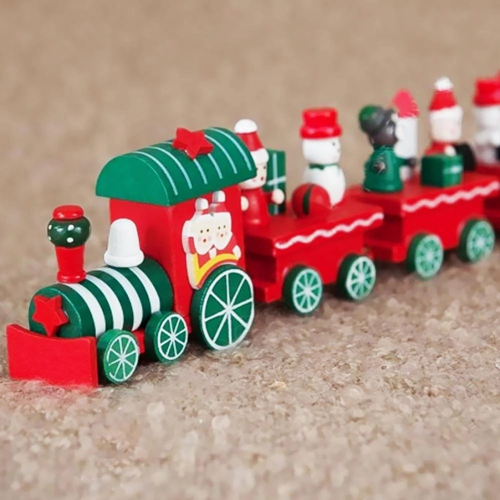Trade Shop - Trenino Natalizio In Legno Con 6 Vagoni 32cm Rosso E Bianco Decorazioni Natale -