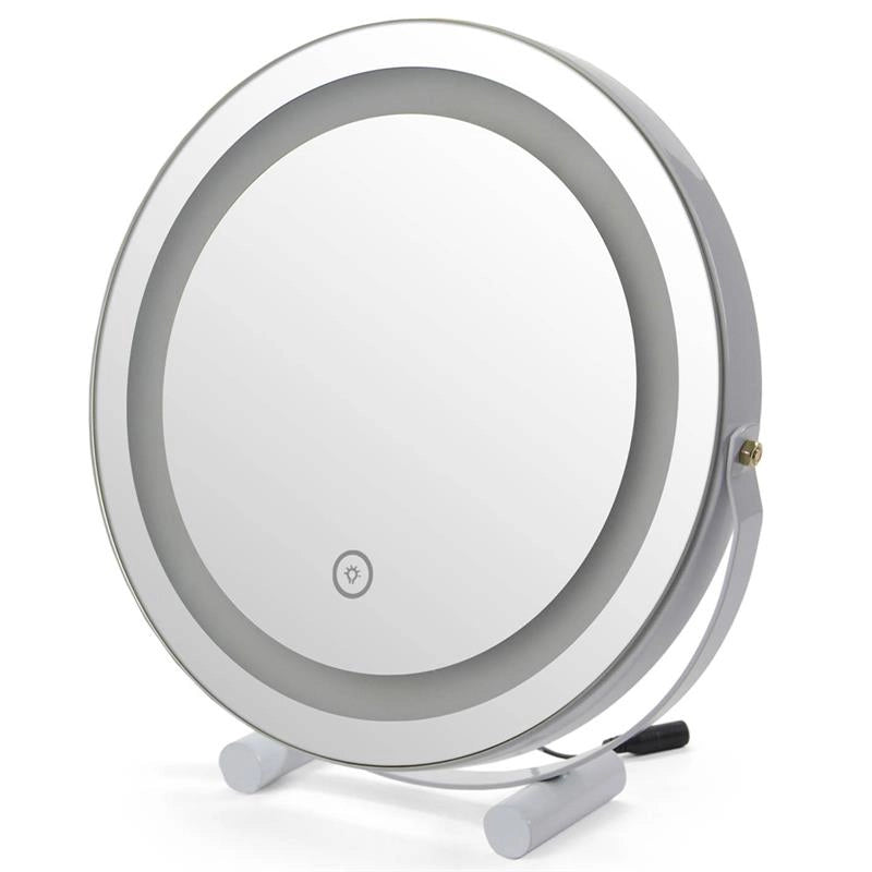 SPECCHIO TONDO TOUCH DA TAVOLO CON ILLUMINAZIONE LED 3 LUCI REGOLABILI, CON CAVO USB DIMENSIONE 32X7X32