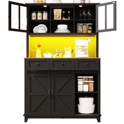 Credenza da Cucina Vetrina con 2 Ante Scorrevoli; 3 Ripiani Regolabili e LED per Cucina in MDF Nero 105x38;4x180 cm