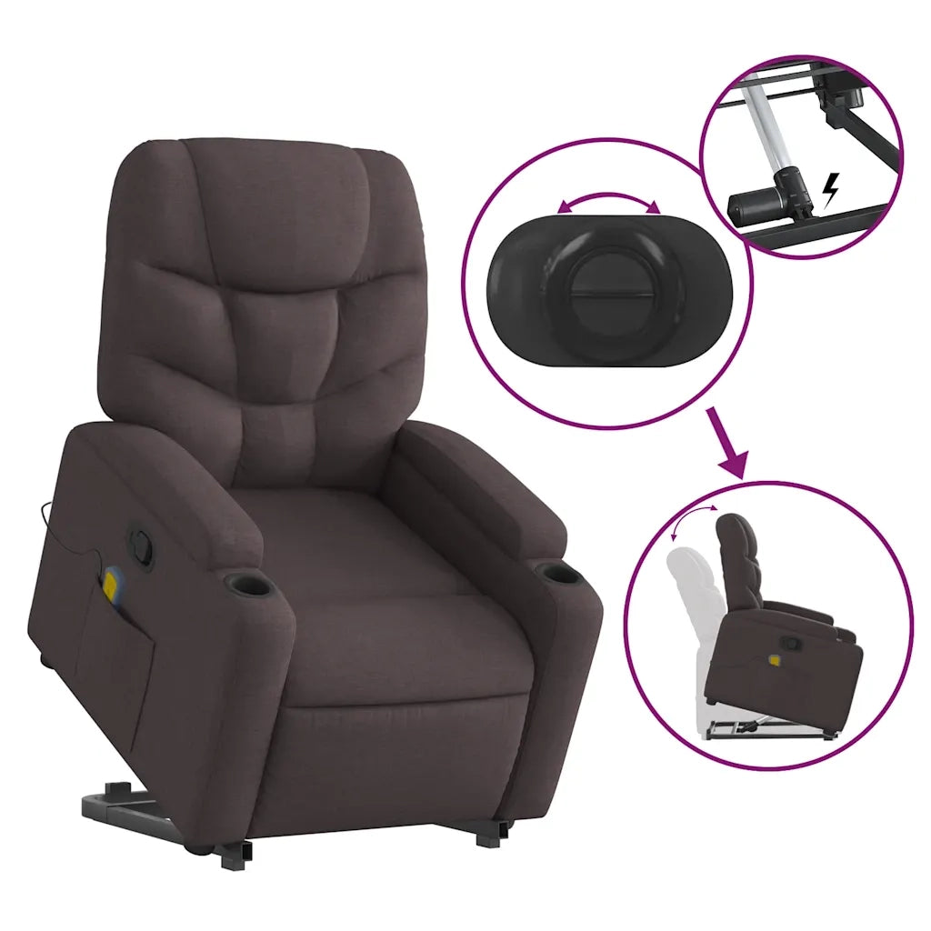 Poltrona Alzapersona Massaggi Reclinabile Marrone Scuro Tessuto 3204613