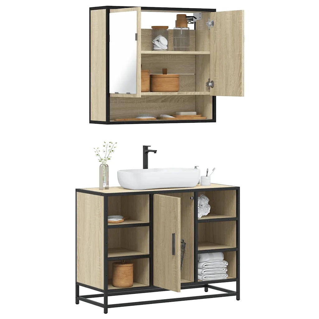Set Mobili da Bagno 2 pz Rovere Sonoma in Legno Multistrato