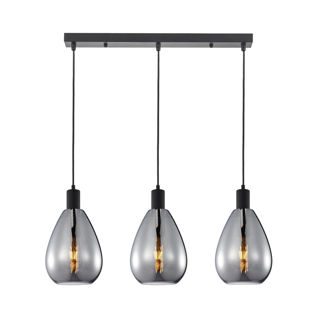 Lampada a sospensione ZULO nera vetro fumé 3xE27 Italux