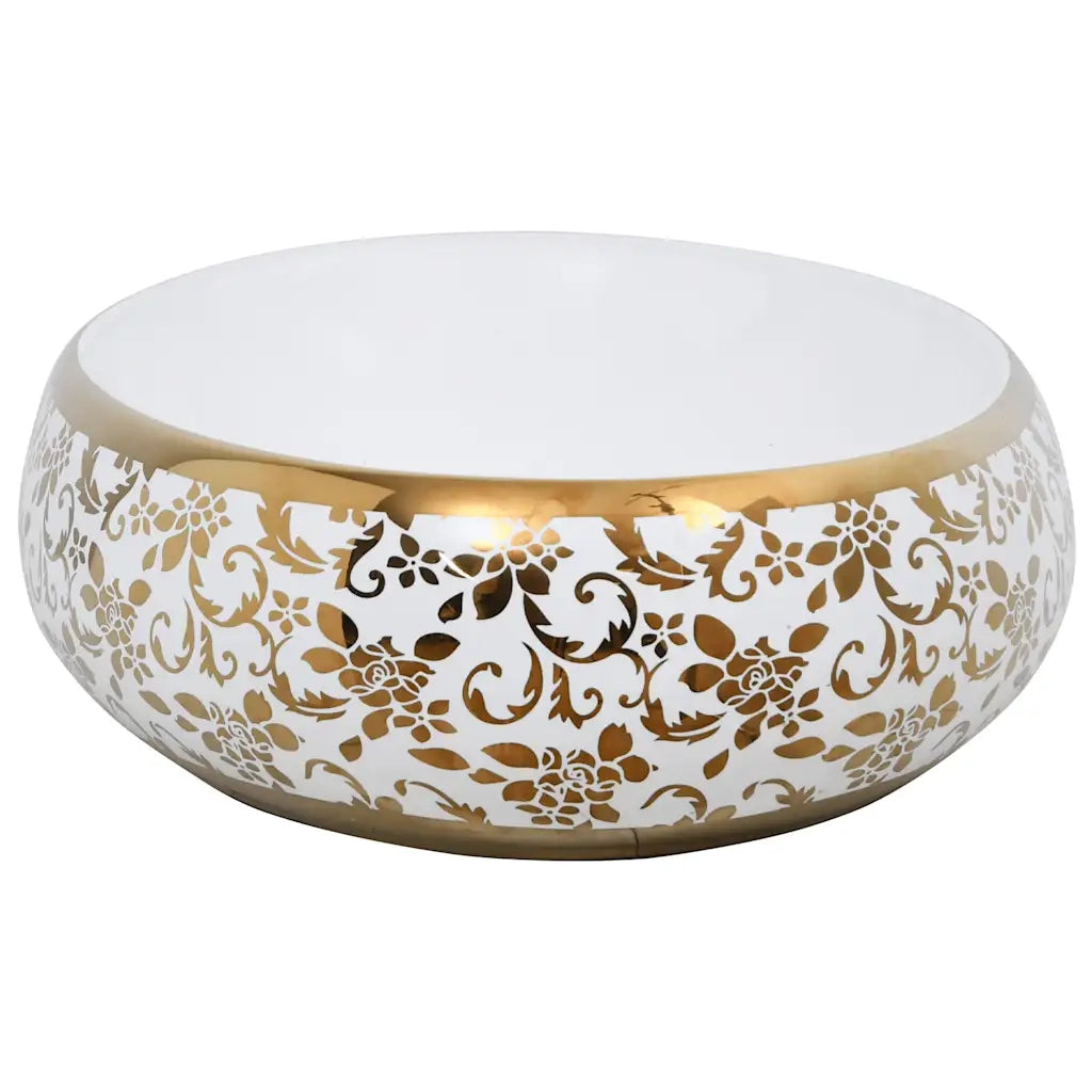 Lavabo da Appoggio Bianco e Oro Ovale 59x40x15 cm Ceramica CFW9438807