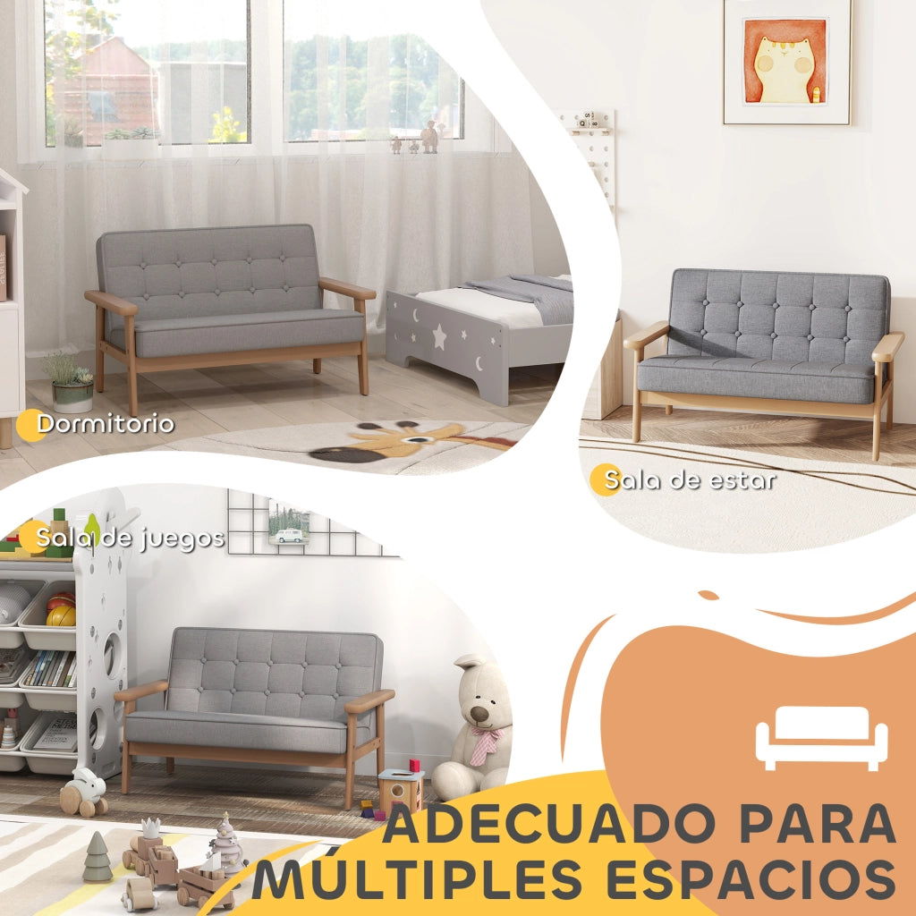 Divano 2 posti per bambini ¨C zephmum ¨C grigio, tessuto, struttura in legno