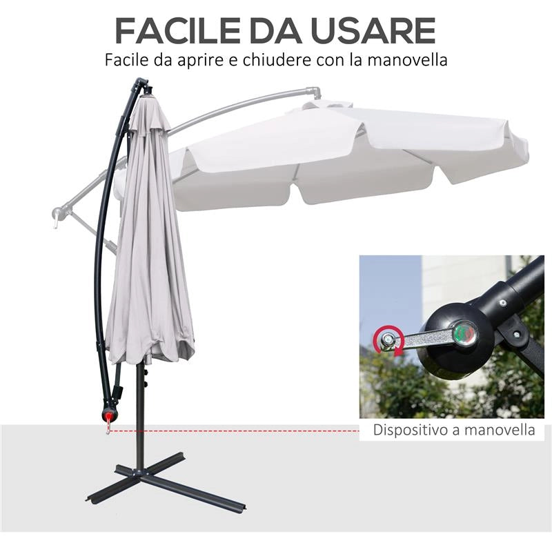 OMBRELLONE DA GIARDINO A BRACCIO CON APERTURA A MANOVELLA IN METALLO E POLIESTERE Ø 2.7X2.7 M GRIGIO CHIARO