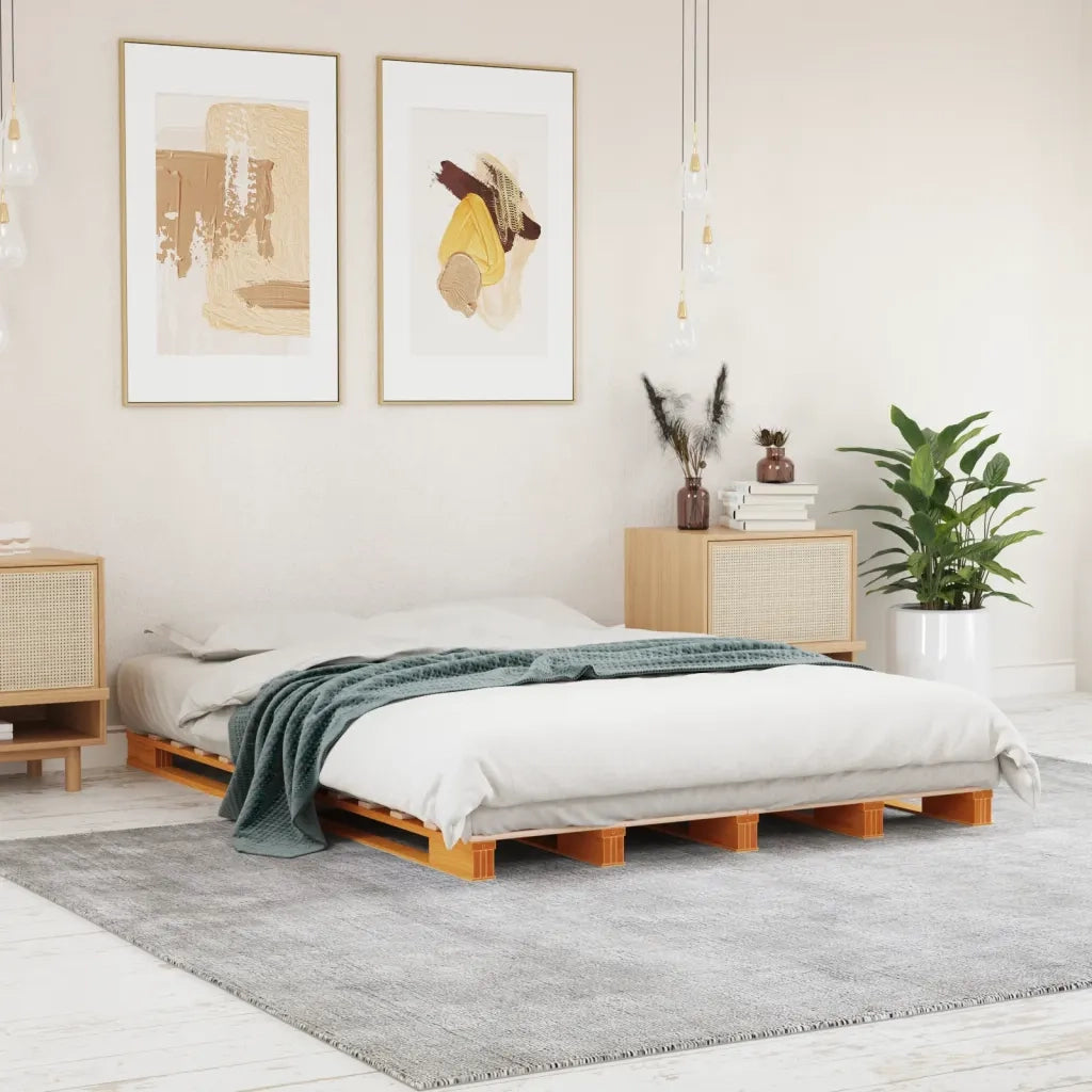 Letto Pallet Marrone Cera 140x200 cm in Legno Massello di Pinocod mxl 111332