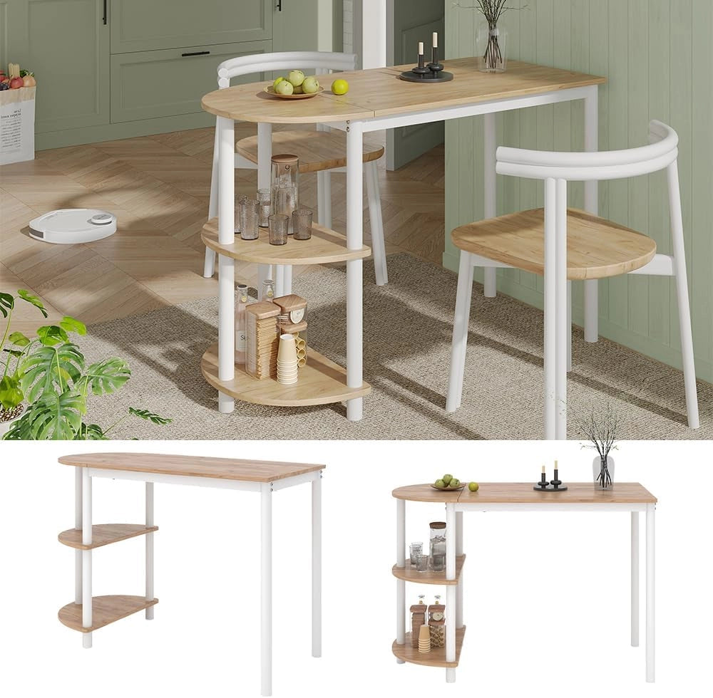 Tavolo da cucina Freetown, Quercia dorata/bianco, 110 x 50 cm con ripiani aperti, adatto come tavolo da pranzo o da lavoro per cucine piccole