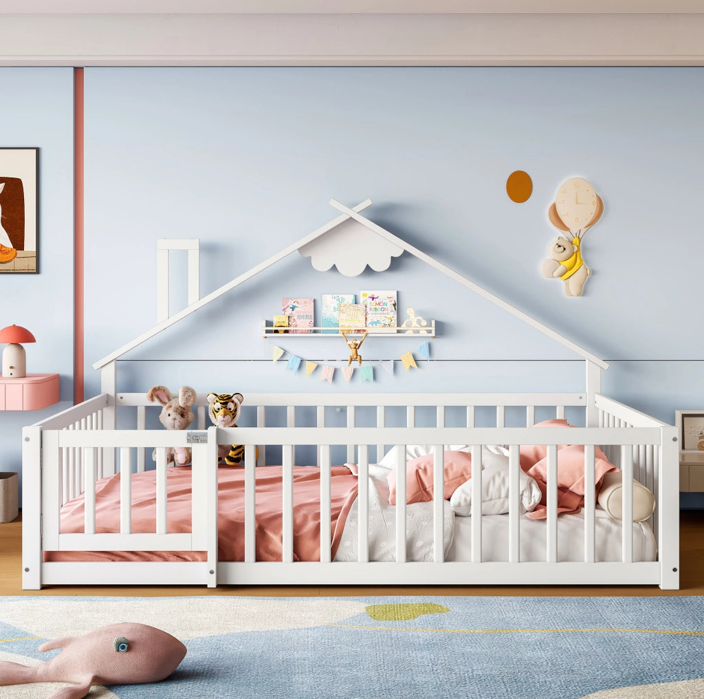 Letto per bambini a casetta 140x190 cm in pino bianco