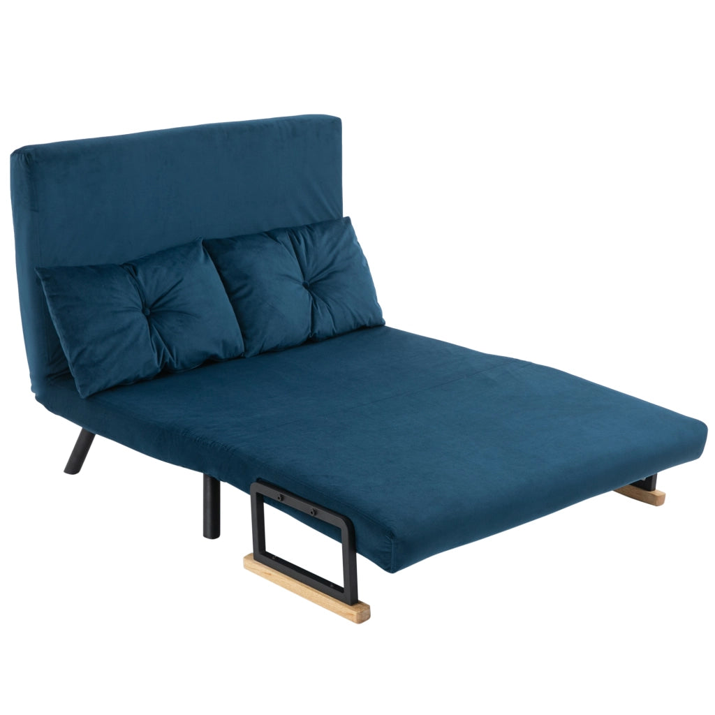 Divano letto 2 posti con cuscini e schienale regolabile ¨C zephmum ¨C blu velluto