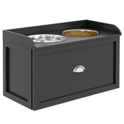 CIOTOLE PER CANI RIALZATE IN ACCIAIO INOX E LEGNO CON CASSETTO 60X30X36 CM NERO