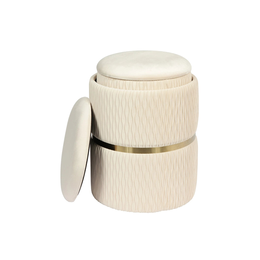 Set di 2 pouf contenitori Milas in velluto crema