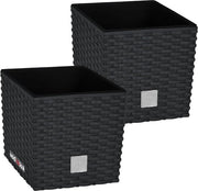 Set di vasi per piante in plastica antracite 68 litri altezza 20 cm - Collezione di vasi in stile rattan - Utilizzo interno ed esterno Vaso per piante