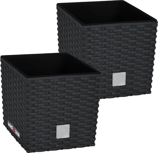 Set di vasi per piante in plastica antracite 68 litri altezza 20 cm - Collezione di vasi in stile rattan - Utilizzo interno ed esterno Vaso per piante