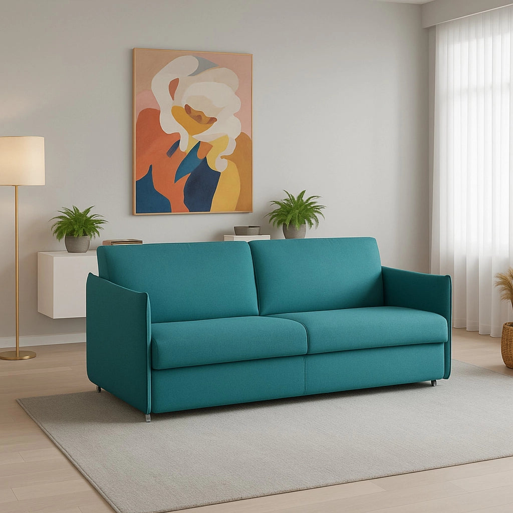 Varedo, Divano Fisso 2 Posti Sfoderabile Made in Italy, 180x95x90h cm Azzurro