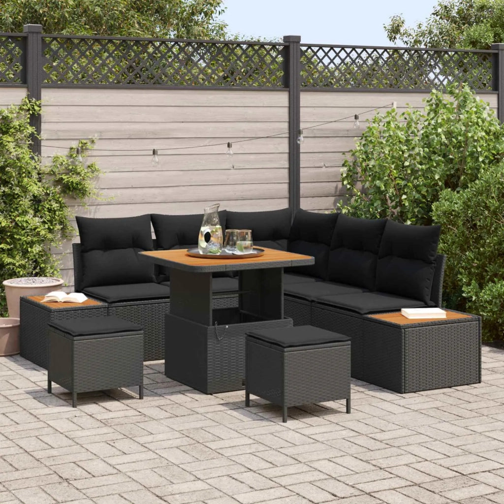 Set Divano da Giardino con cuscino 8 pcs Nero Poly Rattan 3364859