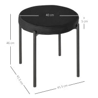 Set 4 Sgabelli Bassi e Rotondi in Metallo e Tessuto Effetto Velluto, 41.5x41.5x46 cm, Nero