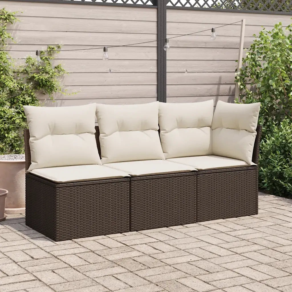 Divano Giardino Senza Braccioli con Cuscini Polyrattan Marrone 366199