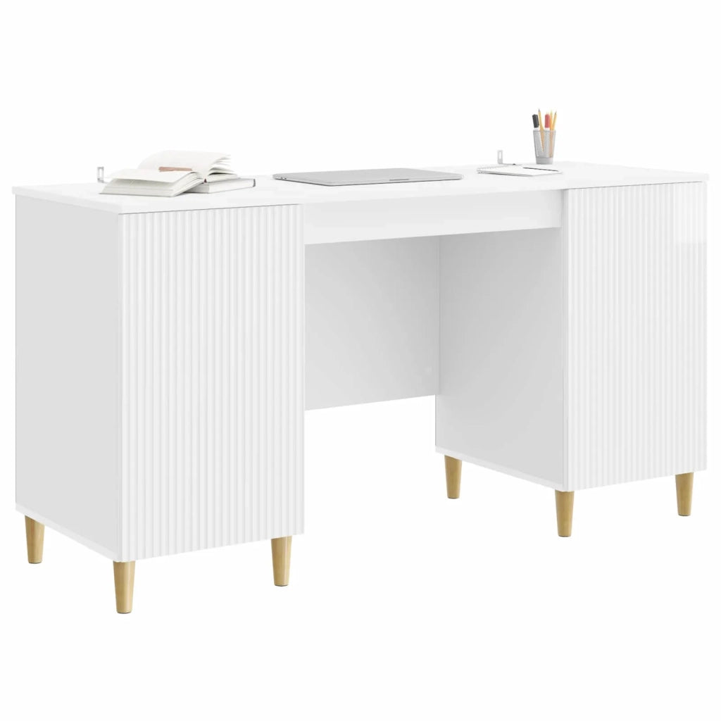 Scrivania Bianco Lucido 142,5 x 50 x 75 cm Legno ingegnerizzato