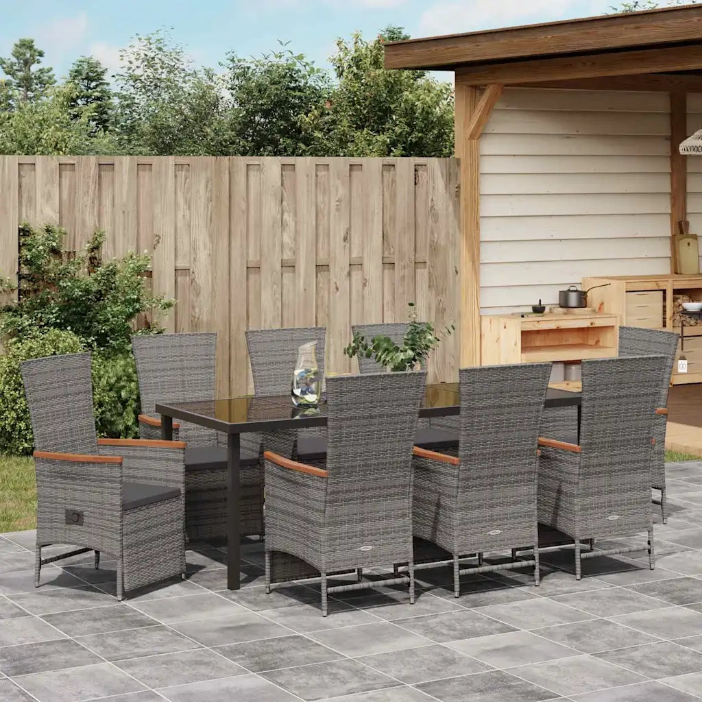 Set da Pranzo per Giardino con cuscino 9 pcs Grigio polyrattan 3379456