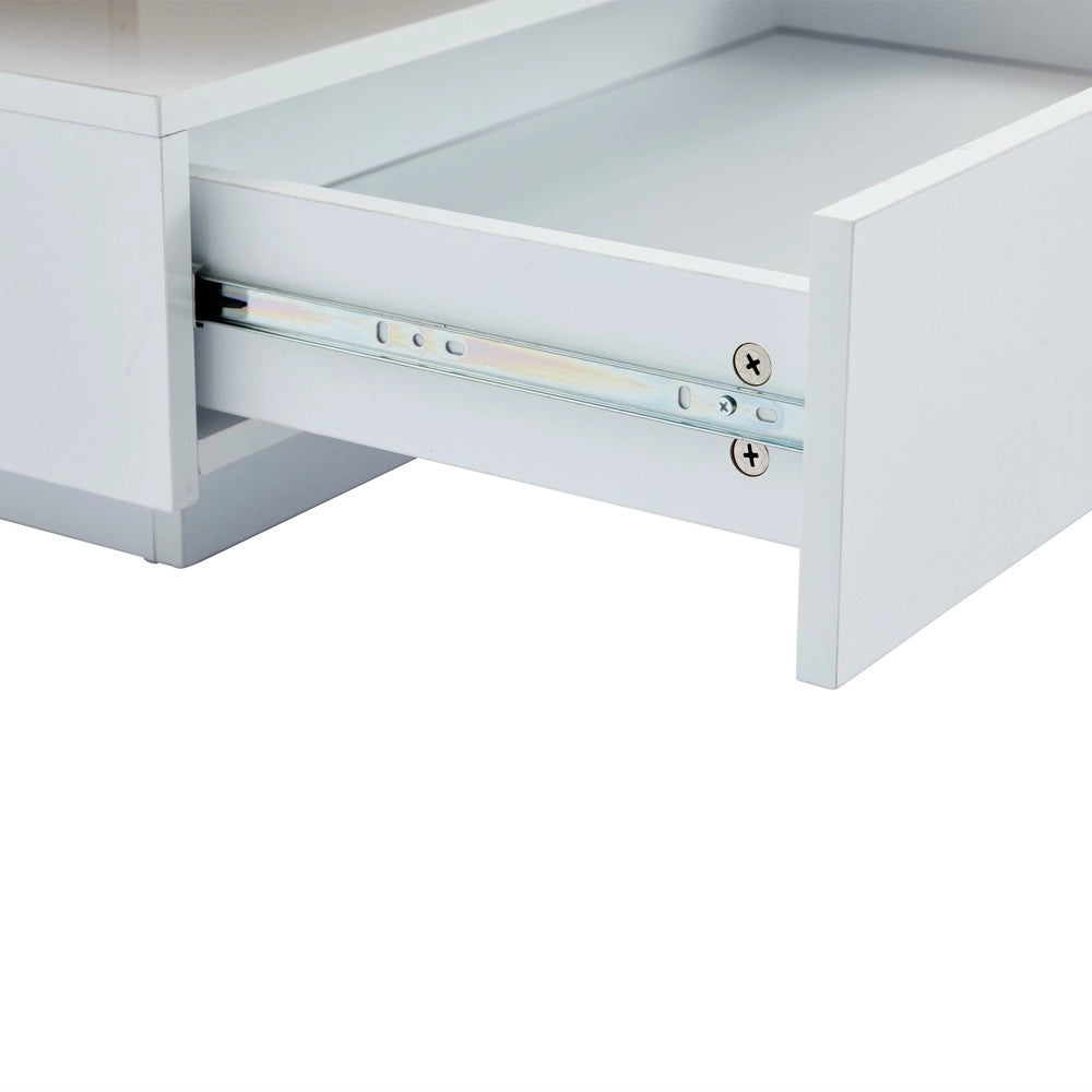 Tavolino da Salotto Girevole 360¡ã con Cassetti e Ripiano ¨C Xylo ¨C Bianco Lucido, Effetto Noce
