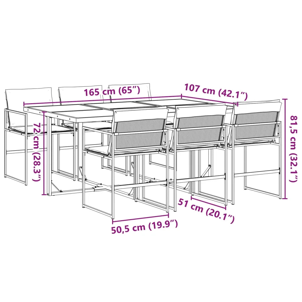 Set da Pranzo da Giardino 7 pz | Set Salotto da Giardino con Cuscini Nero in Textilene