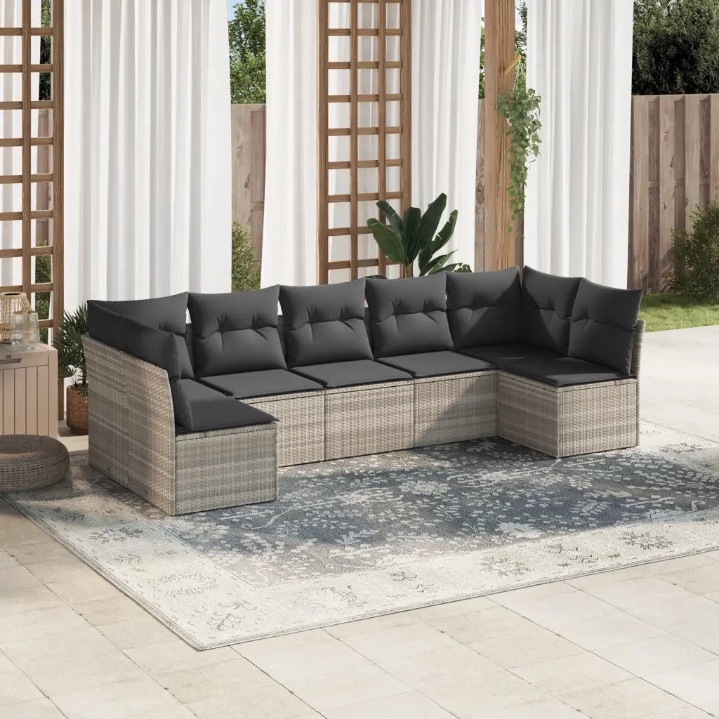 Set Divani da Giardino 7pz con Cuscini Grigio Chiaro Polyrattan 3217432