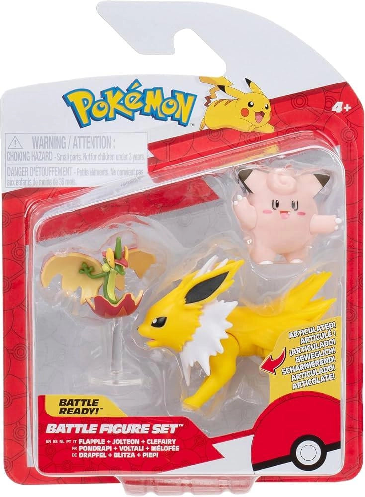 Pokémon,Set 3 figure Flapple Jolteon Clefairy,Jazwares,Età 4+