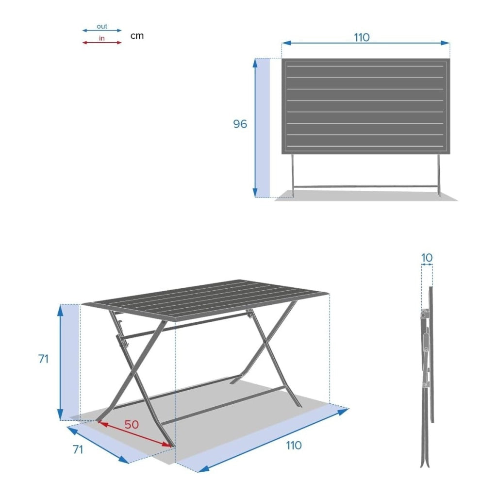 Tavolo da giardino pieghevole Azua argilla 4 posti 135 x 90 x 75 cm