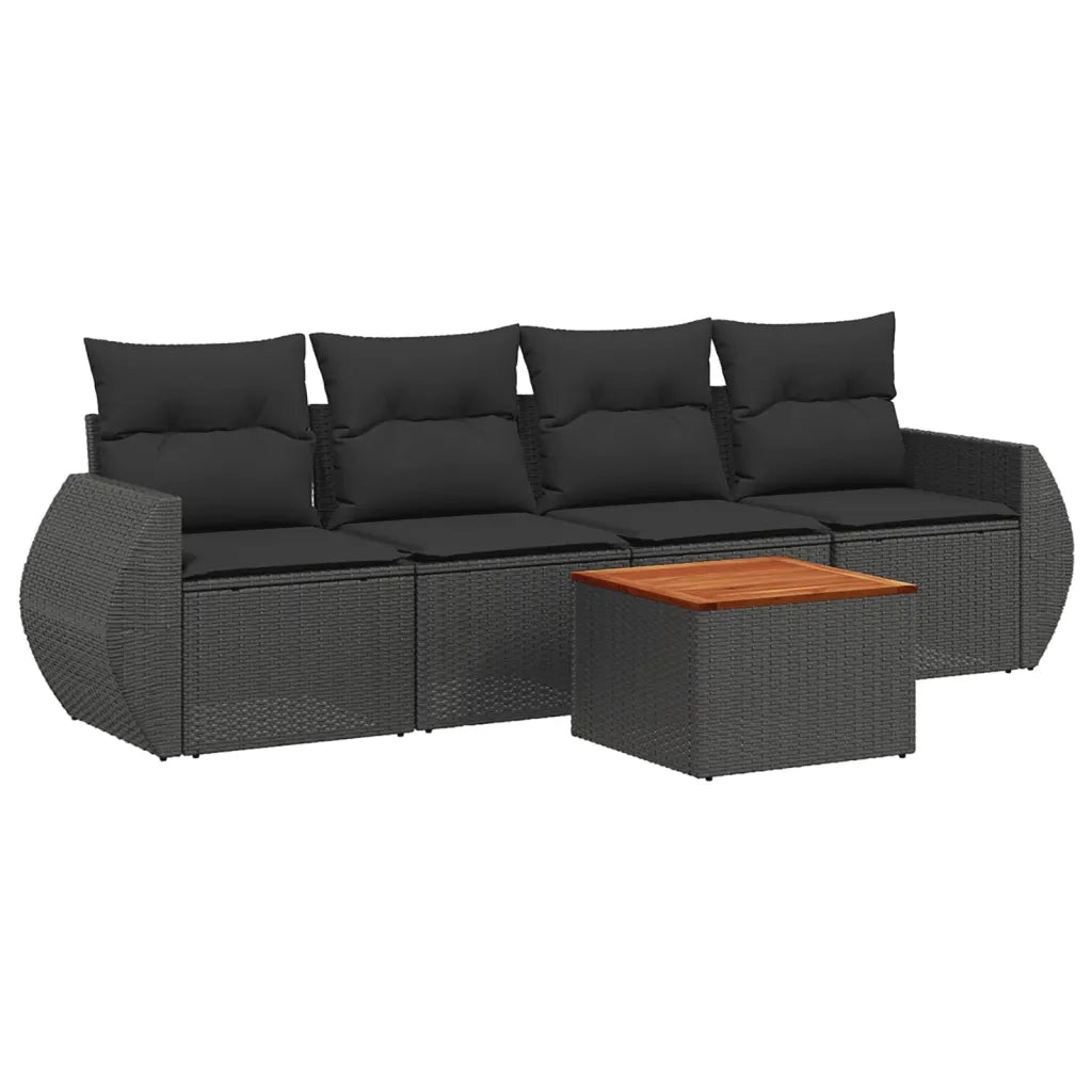 Set Divani da Giardino 5 pz con Cuscini in Polyrattan Nero