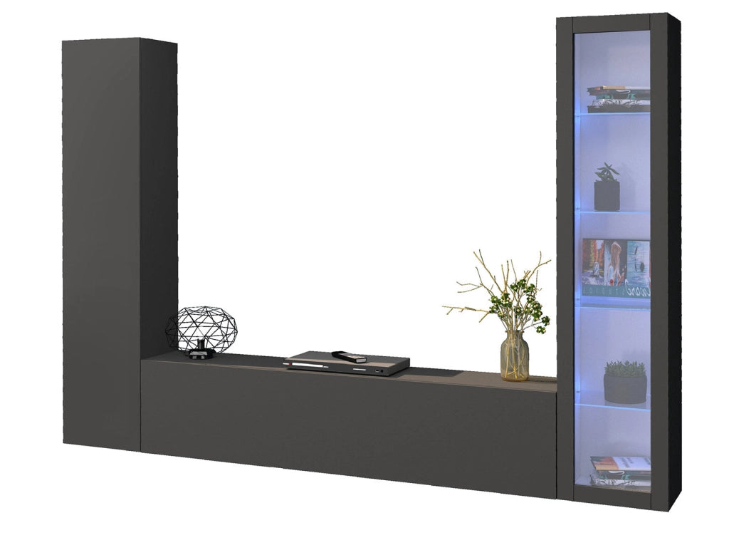 Parete Attrezzata Soggiorno 260x30x180 cm Maruska n°13 Grigio Antracite Opaco