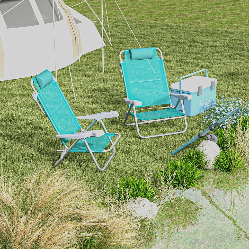 Set 2 Sedie da Campeggio Pieghevoli 62x65x80 cm Reclinabili su 6 Livelli Grigio a Azzurro