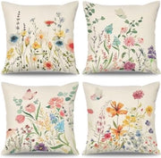 Set di 4 copertine per cuscini, coperture estive per cuscini, outdoor, bohemien, rurale, fiori selvatici, farfalle, coperture decorative per cuscini, copertura per cuscini per giardino per uso domestico, camera da letto, divano, terrazza