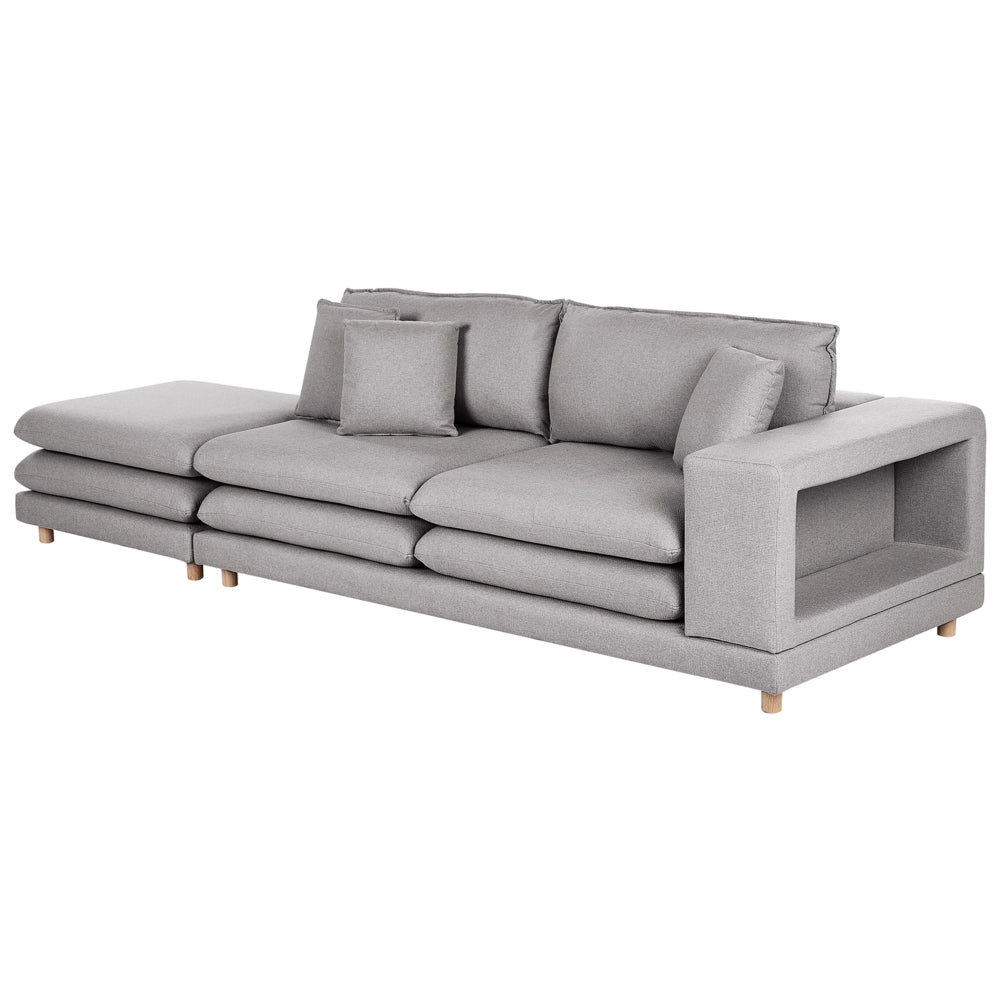 Divano moderno modulare a 2 posti tessuto grigio chiaro con schienale imbottito con pouf classico