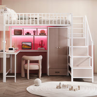 Letto a castello con scrivania e armadio - Xylo - 140x200 bianco