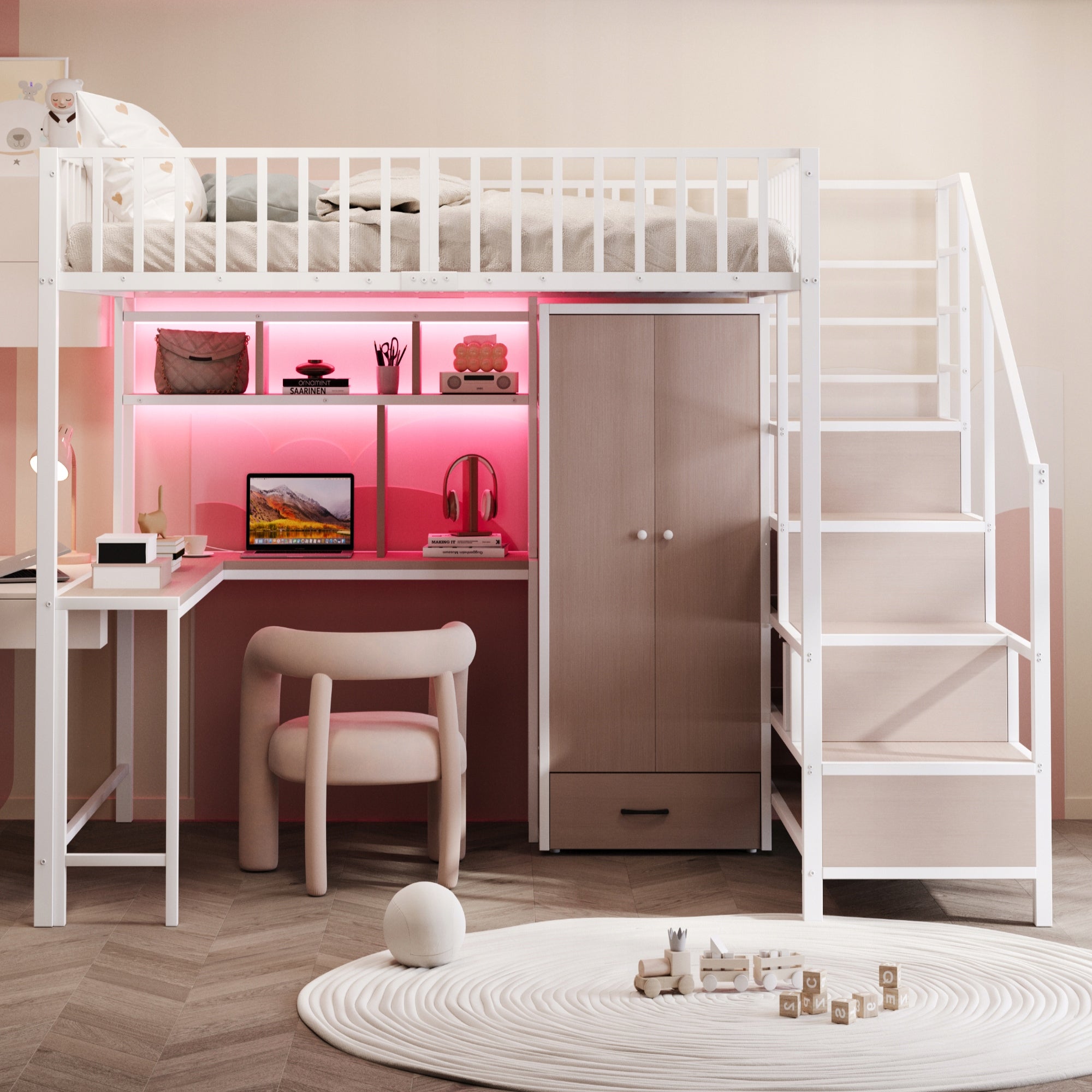 Letto a castello con scrivania e armadio - Xylo - 140x200 bianco