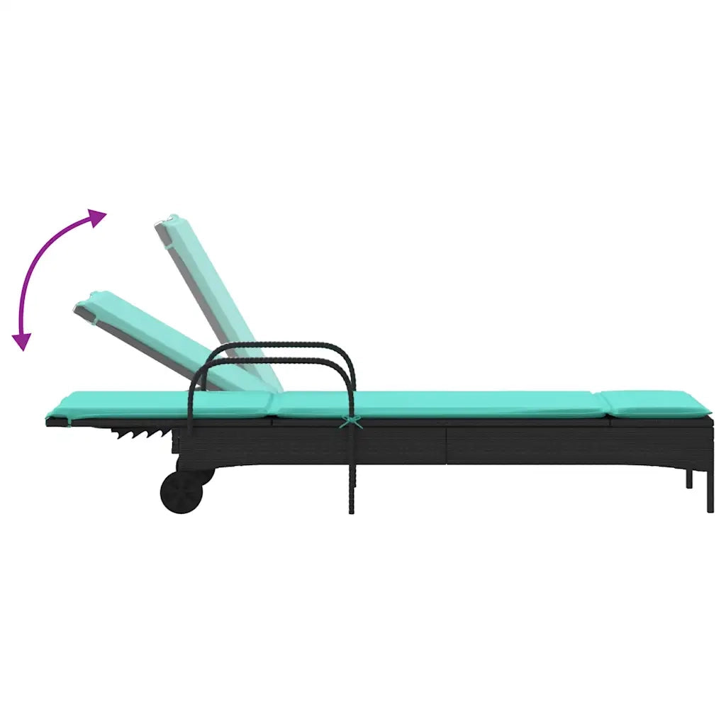Lettino prendisole con ruote e Cuscino in Polyrattan Nero 368316