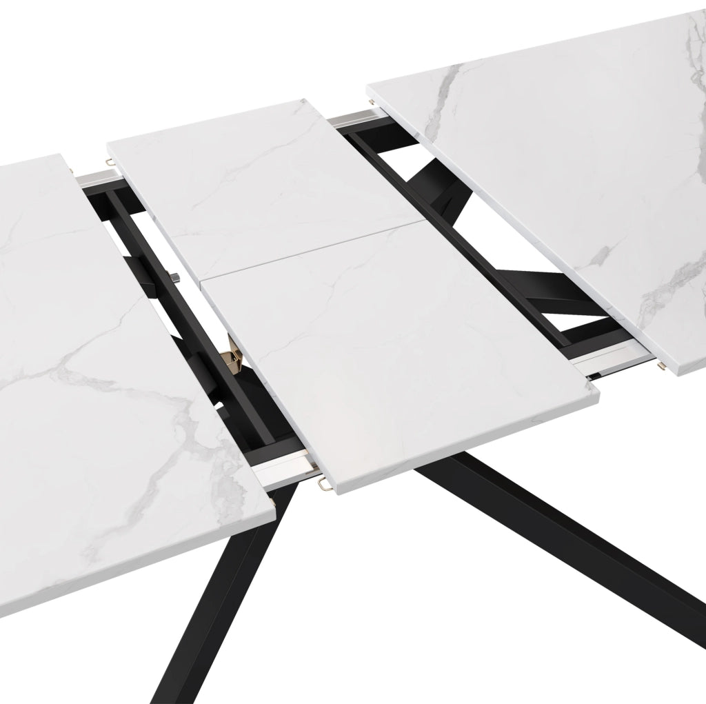 Tavolo da pranzo allungabile con piano in MDF e struttura in metallo nero e bianco