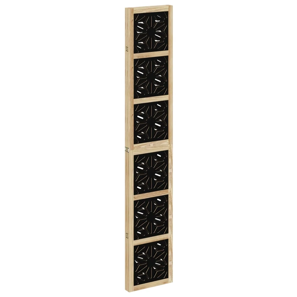 Divisorio Ambienti | Divider per stanze | Paravento 4 Pannelli Marrone e Nero Massello Paulownia