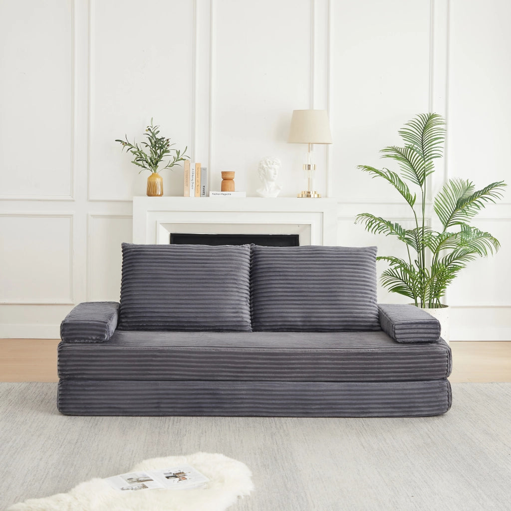 DIVANO Modulare 211 cm Grigio in Corduroy e Schiuma, Convertibile in Letto