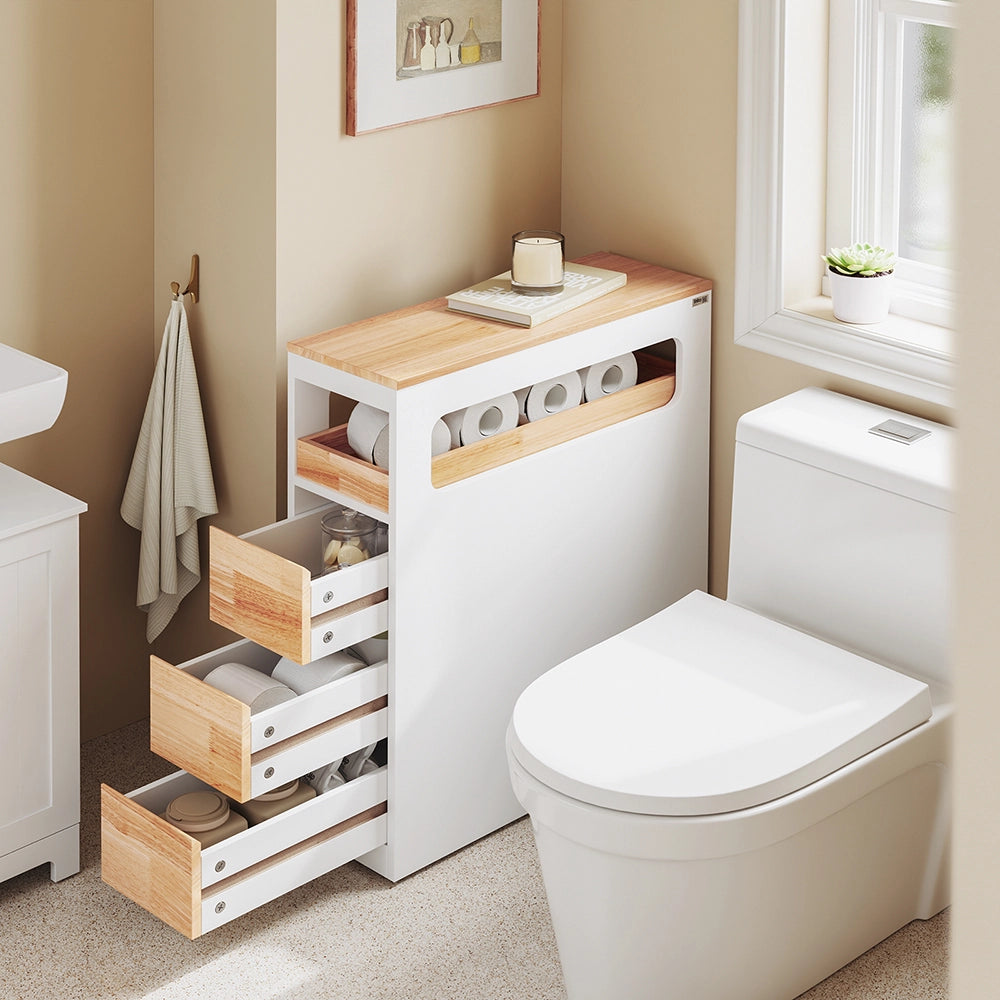 SoBuy | Mobile bianco con 4 cassetti | Mobile con ruote per facile spostamento | Mobile MDF per bagno e cucina | 65×23×82 cm | Portata massima 40 kg | BZR54-III-WN