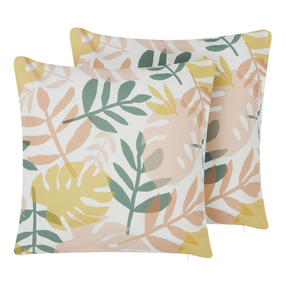 Set di 2 cuscini da esterno in poliestere multicolore 45 x 45 cm con motivo a foglie da giardino e patio