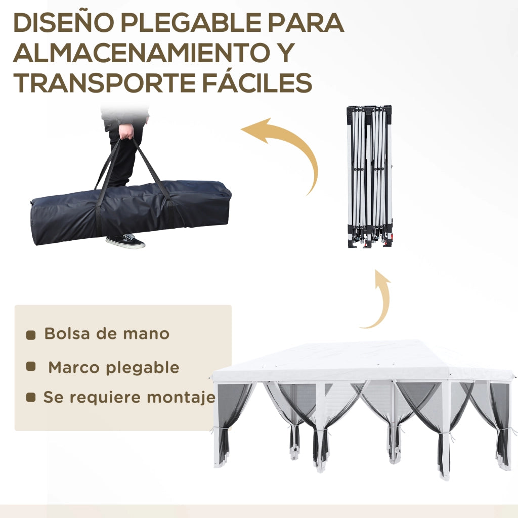 Gazebo Pieghevole 6x3 m con Pareti a Rete ¨C zephmum ¨C Crema