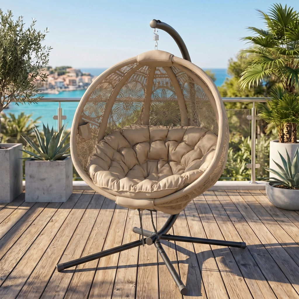 Poltrona sospesa in rattan ¨C zephmum ¨C beige e nero 116x125x176