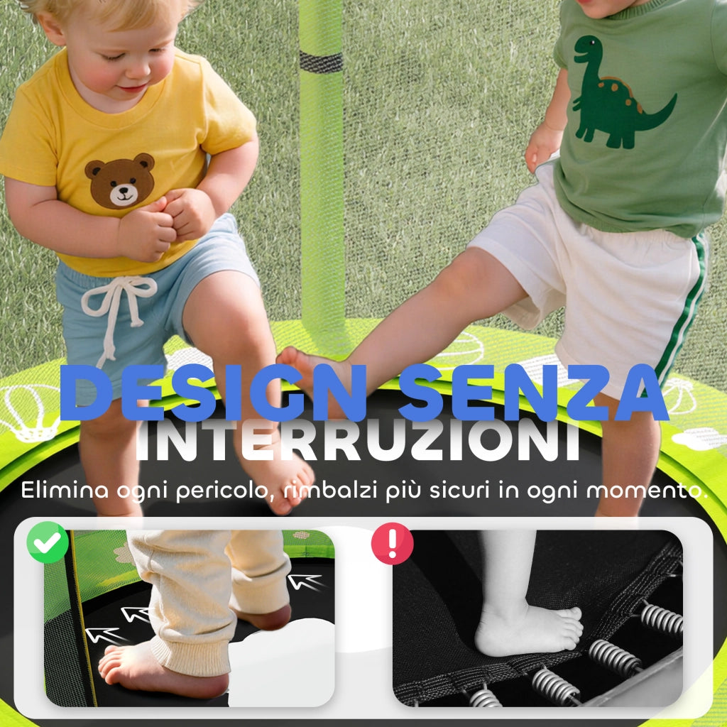 Trampolino Elastico per Bambini ?140 cm con Rete di Sicurezza e Disegni, Et¨¤ 3-6 Anni, Verde